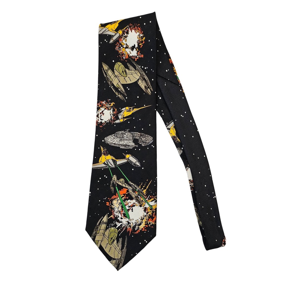 Men's Star Wars Starfighters by Ralph Marlin & Co. Formal Neck Tie Black Graphic